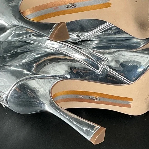 Sam Edelman Size 8 Silver Metallic Pointed Esmae Ankle Bootie Bow Stiletto Boots